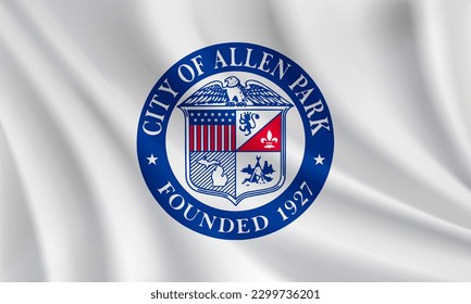 Flag of Allen Park, Michigan, USA. Realistic waving flag of Allen Park vector background.