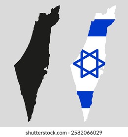 Flag along the contour of the territory of Israel. Free Israel. Image of the Israeli flag. EPS 10.