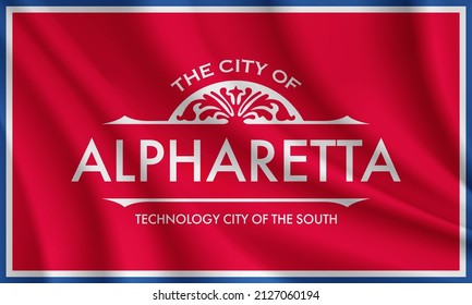 Flagge von Alpharetta, Georgia, USA. Realistische Wellenfahne auf Alpharetta-Vektorhintergrund.