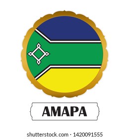Flag of Amapa with name icon, Golden sticker with flag of the  Amapa.Vector