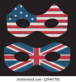 Flag America and flag england mask, t-shirt graphics, vectors