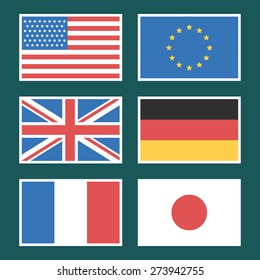 Flag America, European Union, Germany, France, Japan