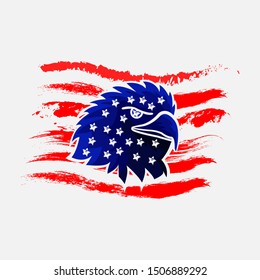 flag america with Fierce blue eagle and white star in center.  bird head Carnivore logo