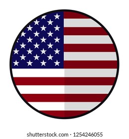 Flag America – flat style design button. Nation emblem illustration, isolated on a white background. 