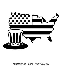 flag of america on map and gentleman hat