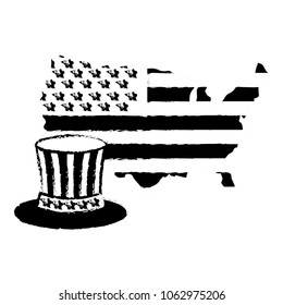 flag of america on map and gentleman hat