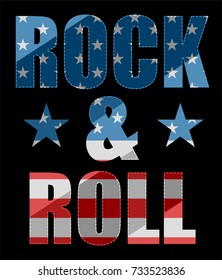 Flag of the America in rock and roll typography on black background