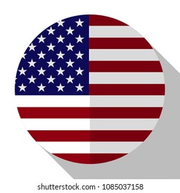 Flag America - round flatstyle button with a shadow. 