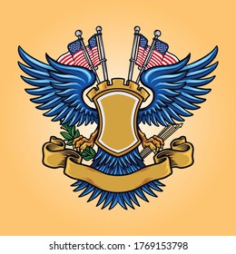 Flag American Badge Mascot Logo with Ribbon