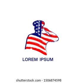 flag American inside army salute . veterans day 11th November with general army silhouette