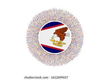 Flag of American Samoa with colorful rays. Radiant country sign. Shiny sunburst with American Samoa flag. Classy vector illustration.