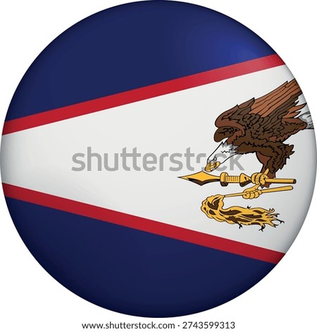 Flag of American Samoa. Glossy circular flag. Button appearance. 3D Icon Design with depth. Professional, tactile look. Perfect for representing national identity in digital interfaces and perfect for websites