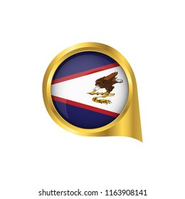 Flag of American Samoa, location map pin, pointer flag American Samoa, button gold, Icon country . Vector Illustration EPS10.