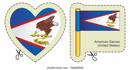 Flag of American Samoa. Territories of the United States. Vector cut sign here, isolated on white. Can be used for design, stickers, souvenirs.