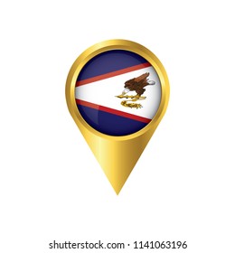 Flag of American Samoa.symbol check in American Samoa, golden map pointer with the national flag of American Samoa in the button. vector illustration.