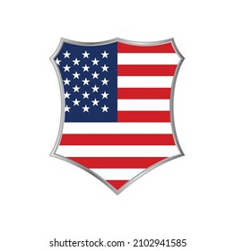 Flag of American with silver shield frame