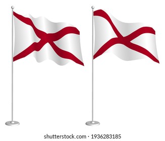 flag of american state of Alabama on flagpole waving in wind. Holiday design element. Checkpoint for map symbols. Isolated vector on white background