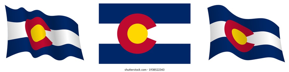 flag of american state of Colorado in static position and in motion, fluttering in wind in exact colors and sizes, on white background
