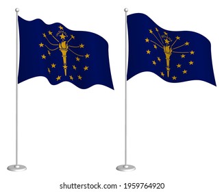 flag of american state of Indiana on flagpole waving in wind. Holiday design element. Checkpoint for map symbols. Isolated vector on white background