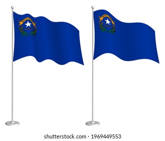 flag of american state of Nevada on flagpole waving in wind. Holiday design element. Checkpoint for map symbols. Isolated vector on white background