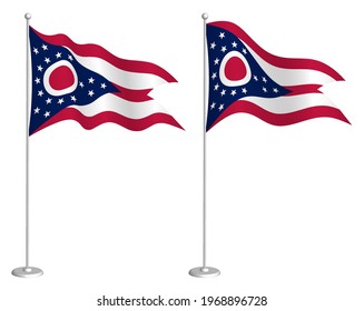 flag of american state of Ohio on flagpole waving in wind. Holiday design element. Checkpoint for map symbols. Isolated vector on white background