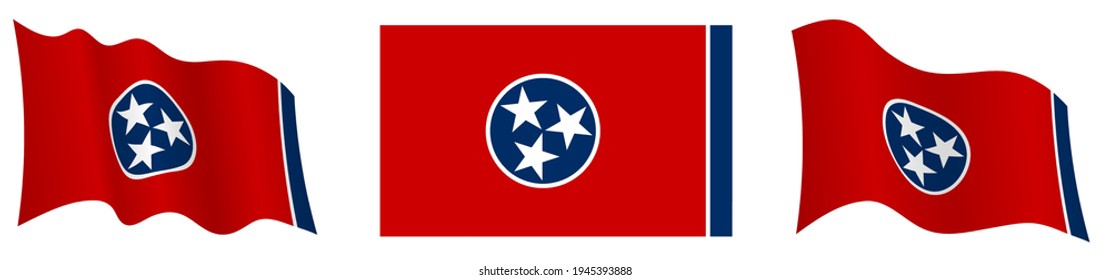 flag of american state of Tennessee in static position and in motion, fluttering in wind in exact colors and sizes, on white background