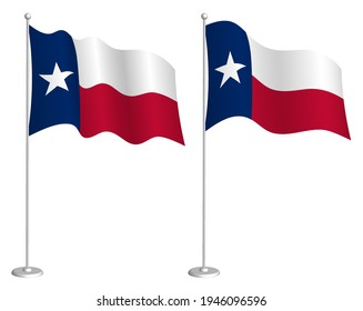 flag of american state of Texas on flagpole waving in wind. Holiday design element. Checkpoint for map symbols. Isolated vector on white background