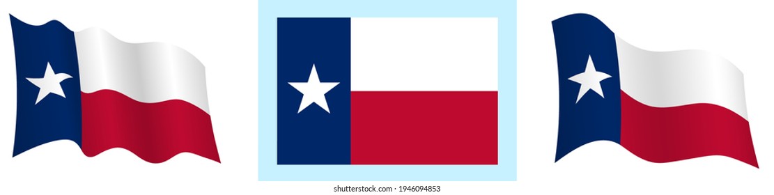 flag of american state of Texas in static position and in motion, fluttering in wind in exact colors and sizes, on white background