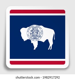 flag of american state of Wyoming icon on paper square sticker with shadow. Button for mobile application or web. Vector