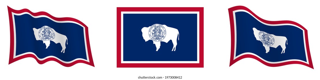 flag of american state of Wyoming in static position and in motion, fluttering in wind in exact colors and sizes, on white background