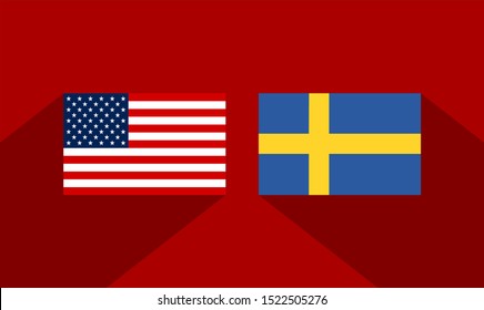 flag of american and sweden on red background 