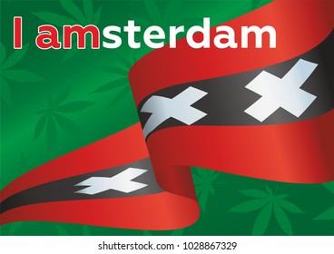 flag of Amsterdam, Bright, colorful vector illustration. Amsterdam flag. Marijuana background seamless pattern texture cannabis tile