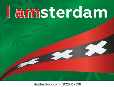 flag of Amsterdam, Bright, colorful vector illustration. Amsterdam flag. Marijuana background seamless pattern texture cannabis tile