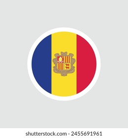 Flag of Andorra. Andorran tricolor with the coat of arms in the center. State symbol of the Principality of Andorra.