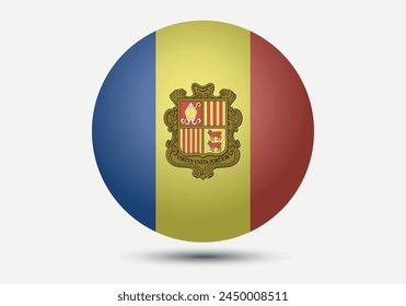 Flag of Andorra. Button flag icon. 3d icon. The circle icon. Vector illustration.