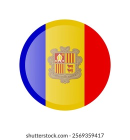 The flag of andorra. Circle icon flag. Button flag icon. Standard color. 3d illustration. glossy circle badge	