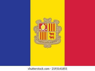 Flag of Andorra . Andorra flag country official dimensions. Vector and illustration.
