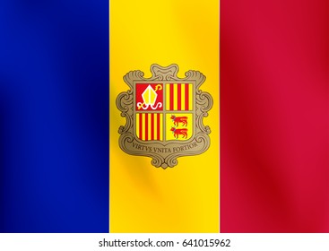 Flag of Andorra with a little Waving, Shading & Flag Colors separated layers - Vector Illustration