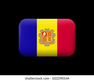 Flag of Andorra. Matted Vector Icon and Button. Rectangular Shape with Rounded Corners
