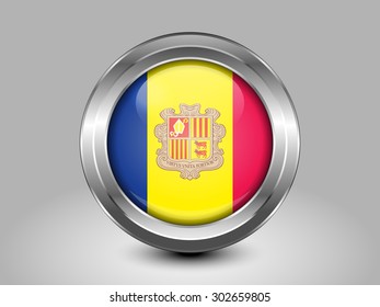 Flag of Andorra. Metal Round Icons. This is File from the Collection European Flags