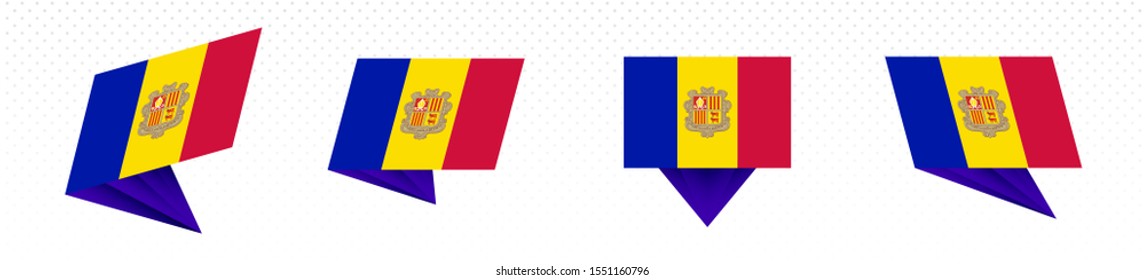 Flag of Andorra in modern abstract design, vector flag set.