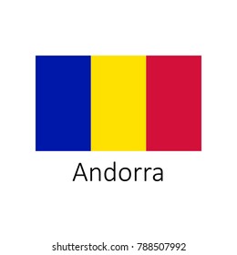 Flag of Andorra with name icon. Official colors and proportion correctly. National Andorra Flag vector. Andorra Flag vector illustration. National Andorra Flag vector on white background