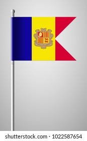 Flag of Andorra. National Flag on Flagpole. Isolated Illustration on Gray Background