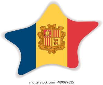 Flag of Andorra, officially the Principality of Andorra, also called the Principality of the Valleys of Andorra. Vector illustration of a stylized flag. Star with shadow. Element for infographics.