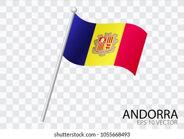 Flag of ANDORRA with flag pole waving in wind.Vector illustration