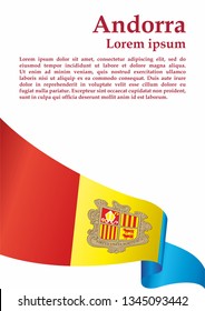 Flag of Andorra, Principality of Andorra. Template for award design, an official document with the flag of Andorra. Bright, colorful vector illustration.