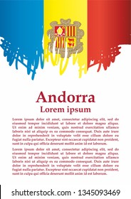 Flag of Andorra, Principality of Andorra. Template for award design, an official document with the flag of Andorra. Bright, colorful vector illustration.