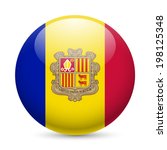 Flag of Andorra as round glossy icon. Button with Andorran flag