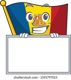 Flag andorra Scroll cartoon character style grinning with board