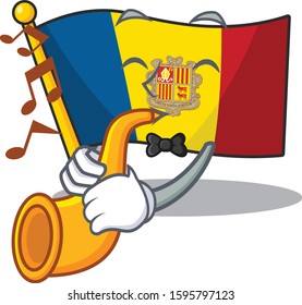 Flag andorra Scroll cartoon character design performance with trumpet